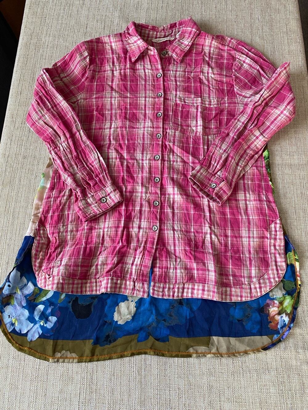 Soft Surroundings Flannel Tunic Top Women’s Floral Print Back Button Detail M